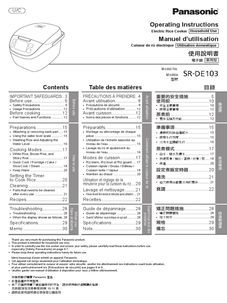 Manuel d'utilisation cuiseur à riz | PDF | Brûlure | Dangers