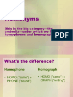 Homonyms: (This Is The Big Category-The Umbrella-Under Which We Find Homophones and Homographs)