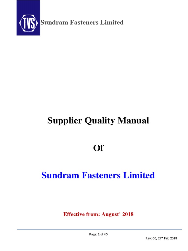 Supplier Quality Assurance Manual Rev. 06 PDF Risk Management