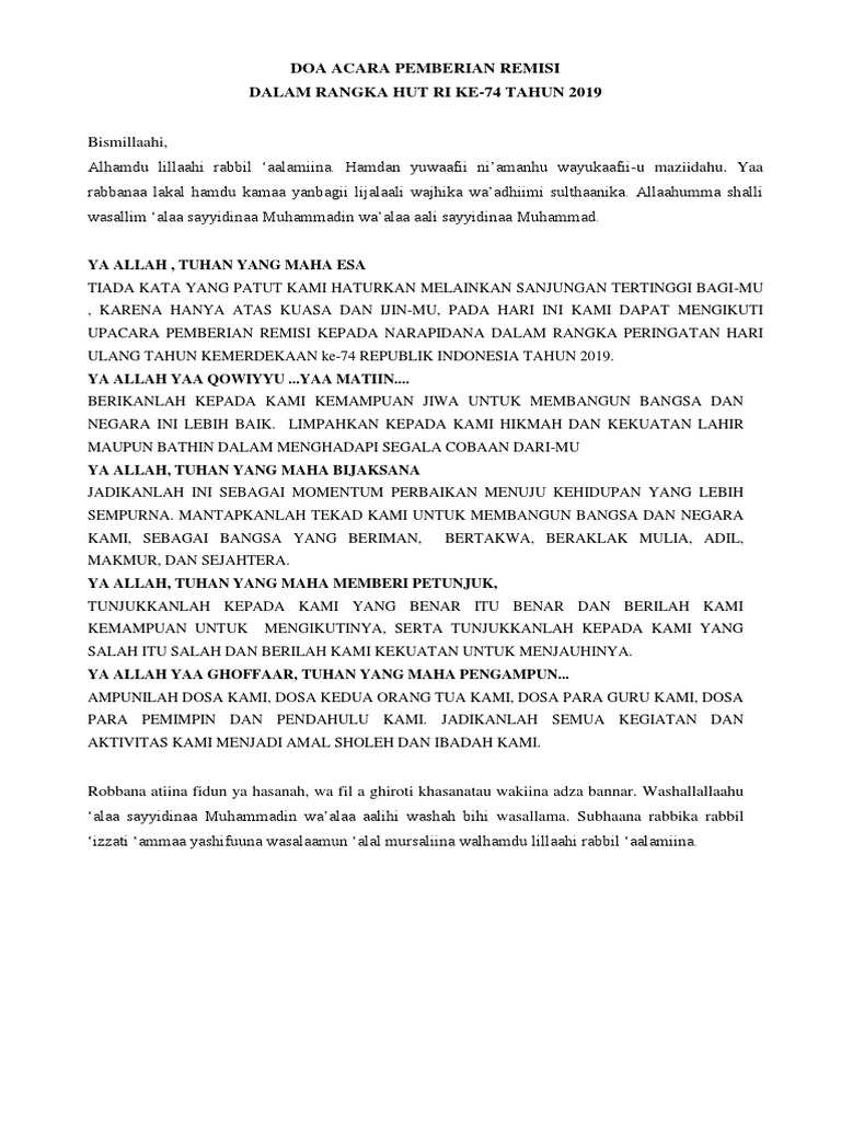 Doa Pemberian Remisi HUT RI ke-74 | PDF | Ilmu Sosial