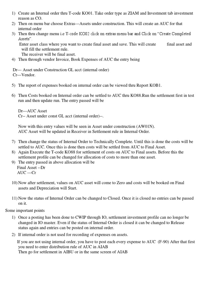 AUC Settlement Process in SAP | PDF | Financial Accounting | Economies