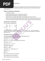 Matrices: Table of Contents For Matrices