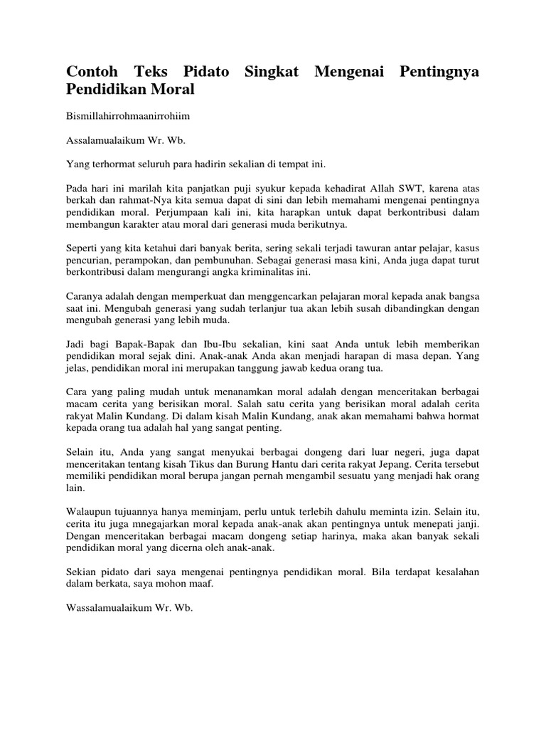 Teks Pidato Tentang Pendidikan Moral Kumpulan Referensi Teks Pidato