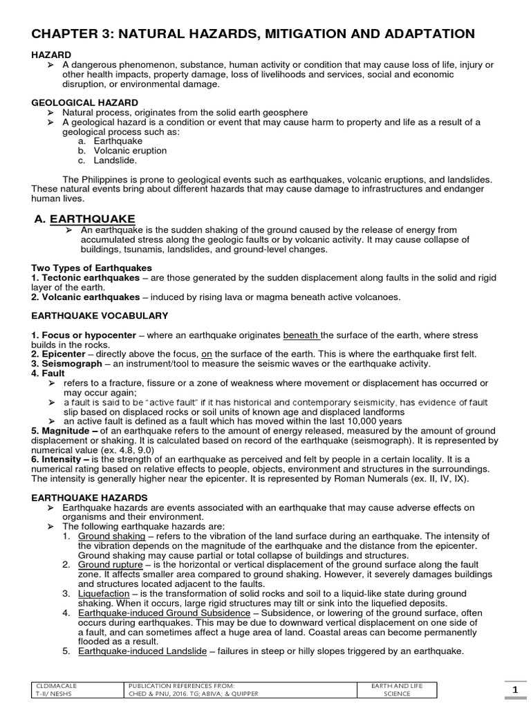 Chapter 3 Natural Hazards Mitigation And Adaptation A Earthquake