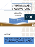 Aralin 7 Ang Instrumental Regulatori at Heuristikong Tungkulin NG Wika