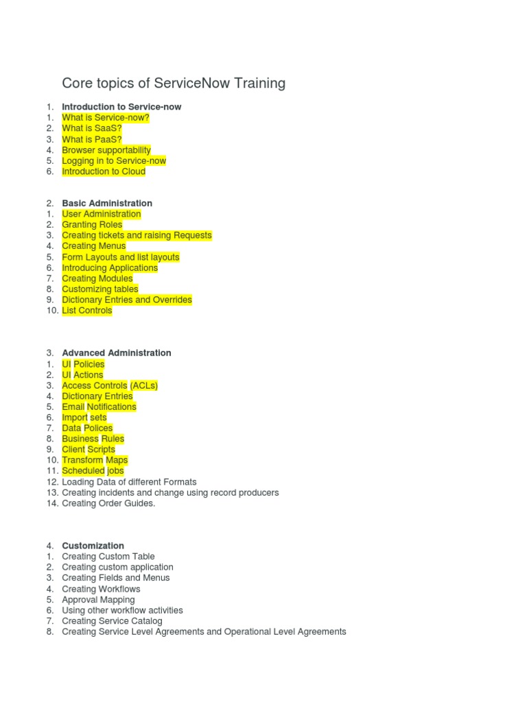 ServiceNow Administration Training Syllabus | PDF | Web Service | World ...
