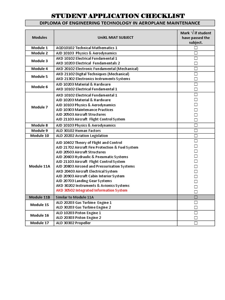 Student Application Checklist: Diploma of Engineering Technology in ...