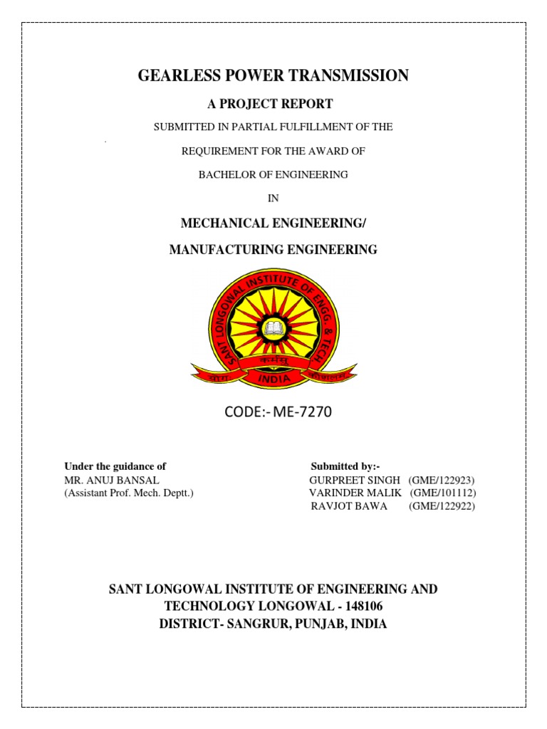Analysis of a Project Report on a Gearless Power Transmission System
