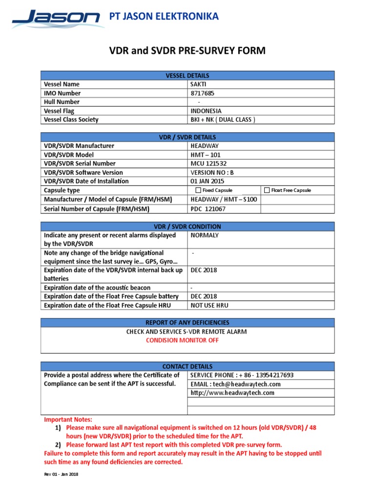 VDR/SVDR Pre-Survey Form for Vessels | PDF