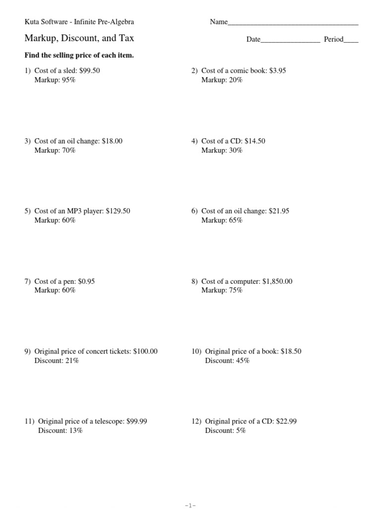 Markup Discount and Tax  PDF  Business Economics  Pricing Inside Markup And Discount Worksheet