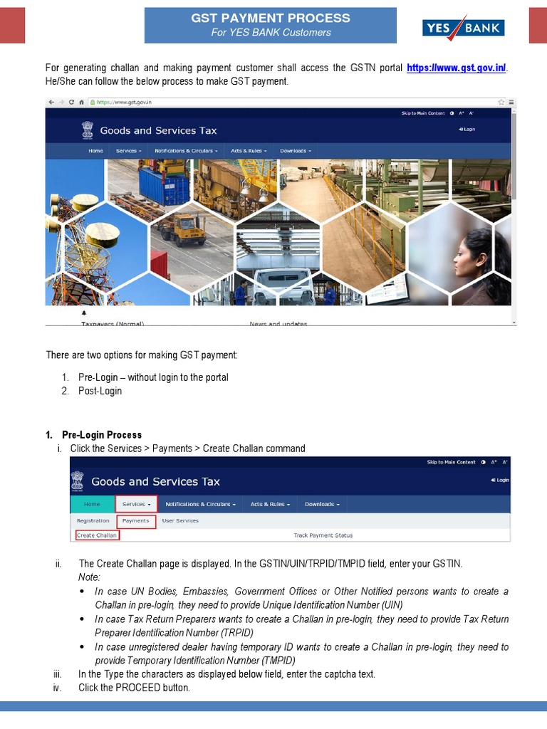 GST Payment Process for YES BANK Users | PDF | Service Industries ...