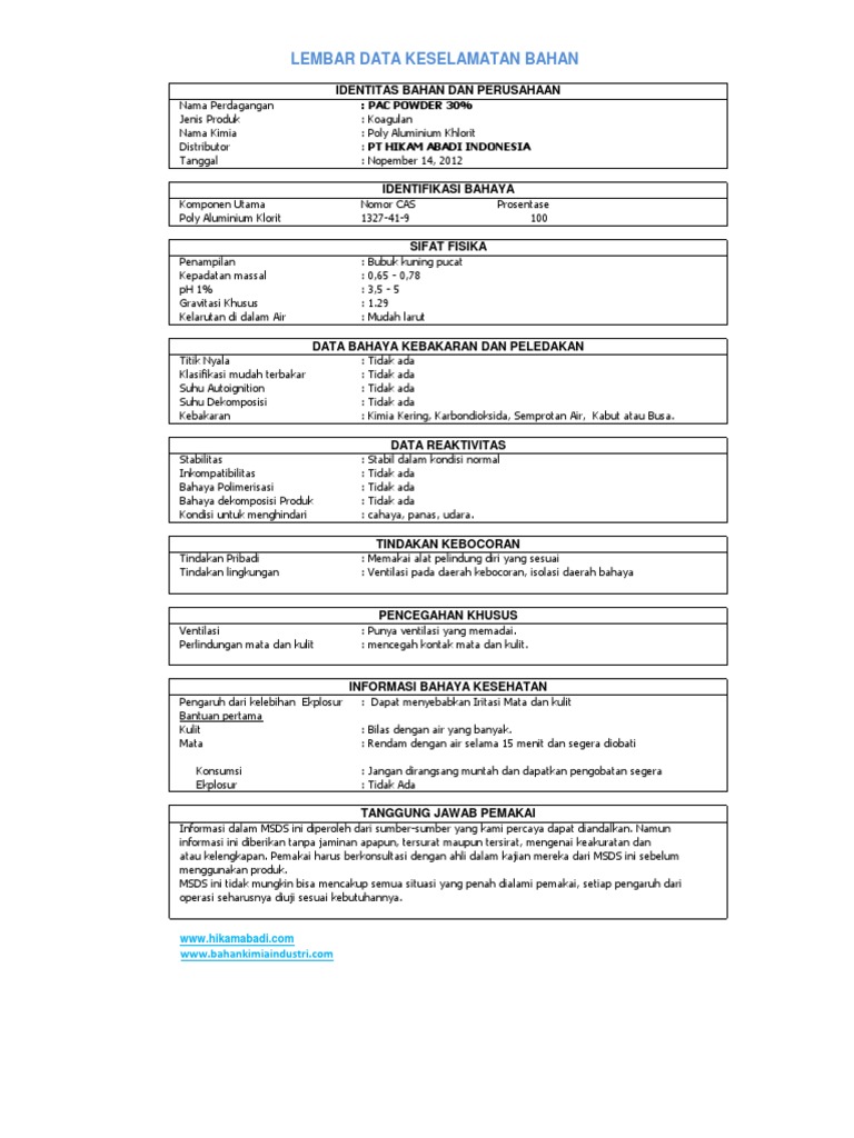 MSDS PAC Powder 30% dan Keamanannya | PDF
