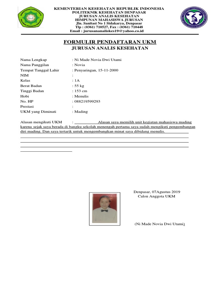 Form Pendaftaran UKM - 1 | PDF