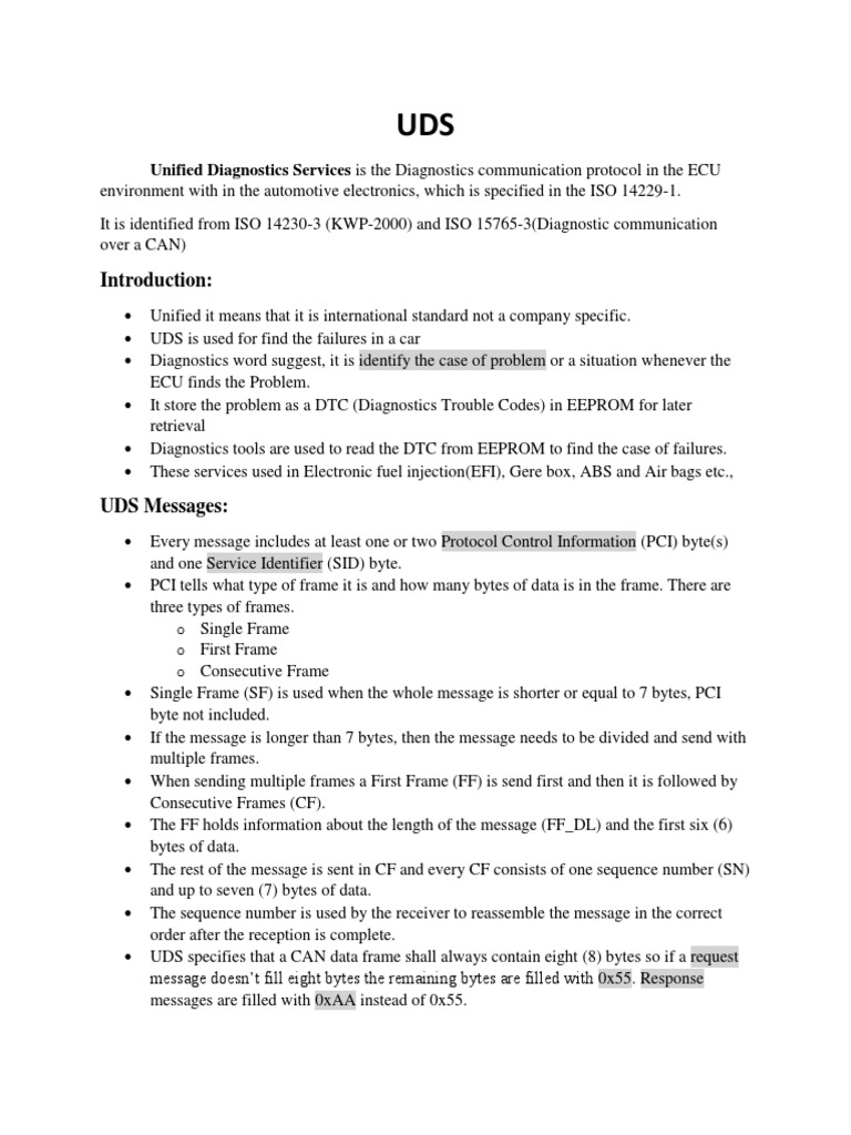 UDS Protocol Diagnostics Communication | PDF | Computer Architecture ...