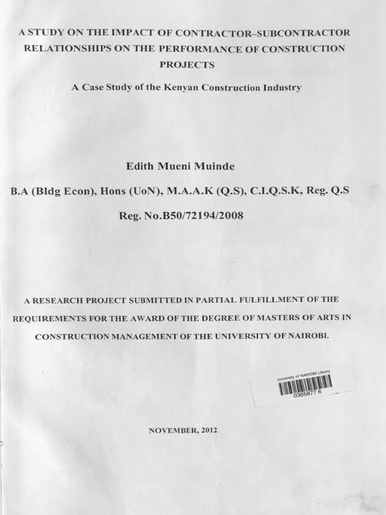 A Study On The Impact of Contractor-Subcontractor Relationships | PDF ...