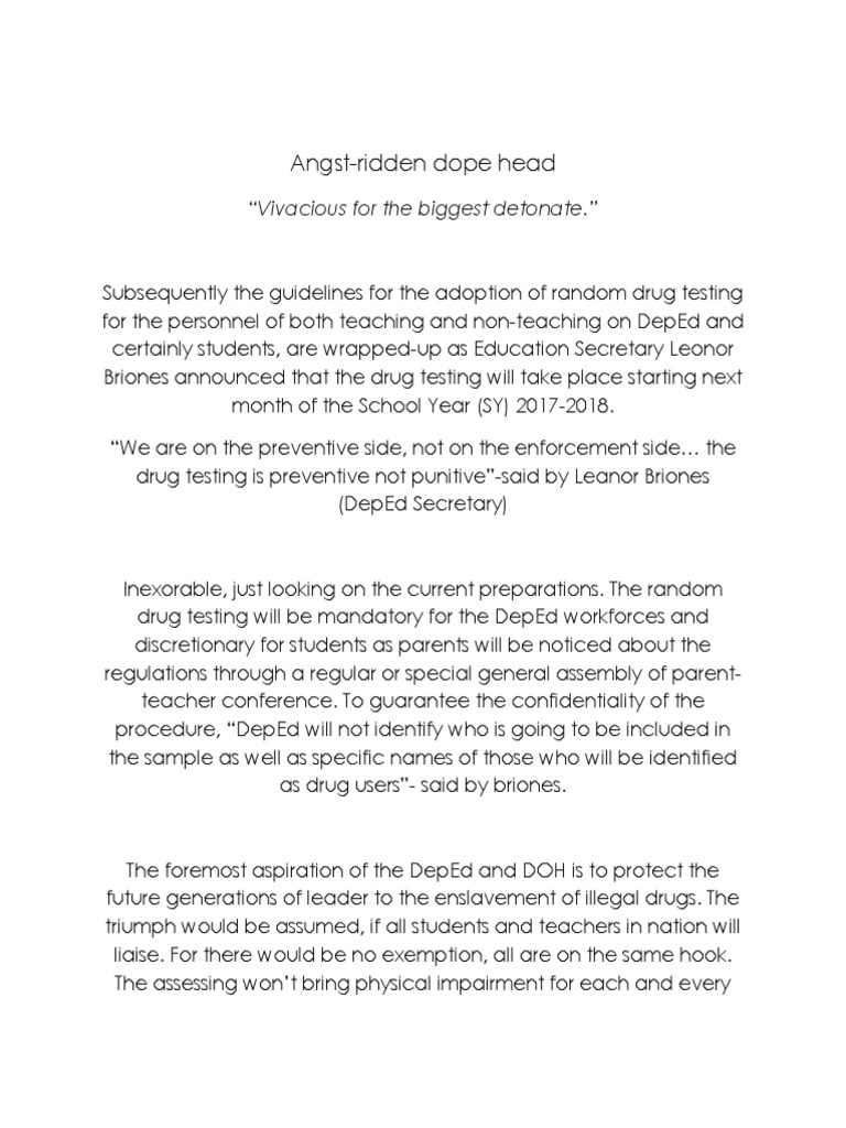 DepEd's Random Drug Testing Guidelines | PDF