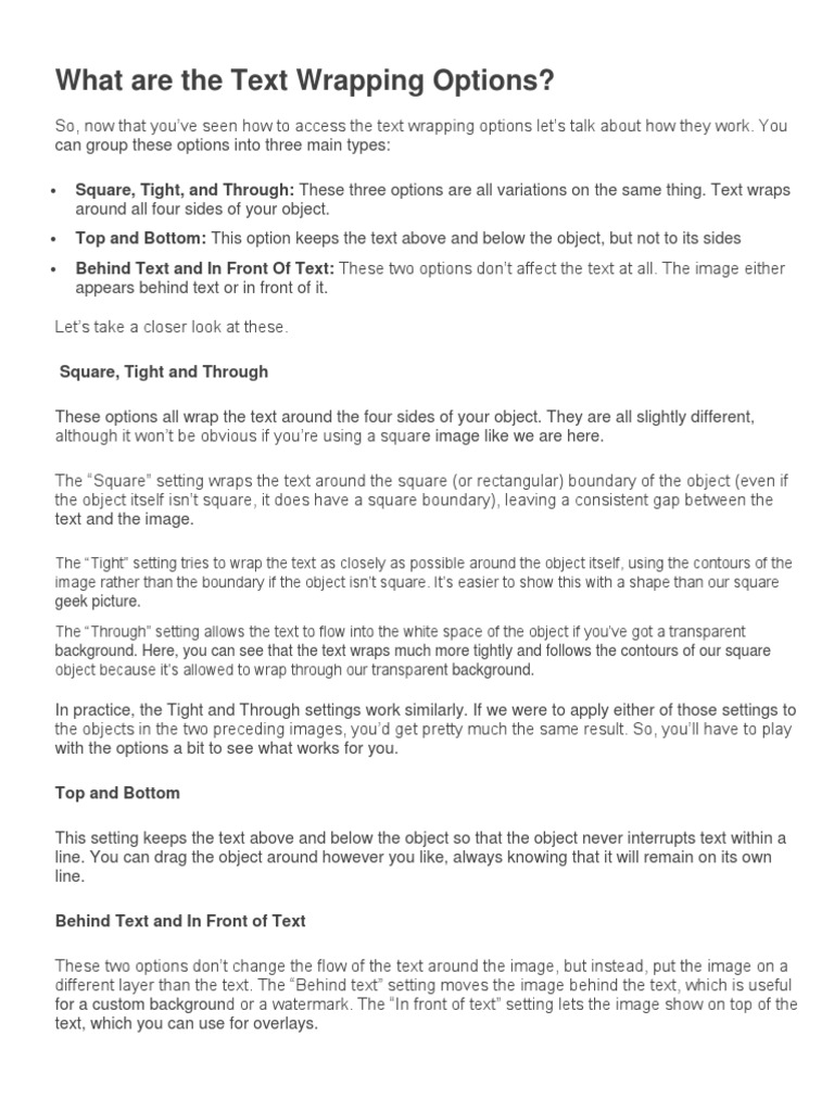 What Are The Text Wrapping Options? PDF