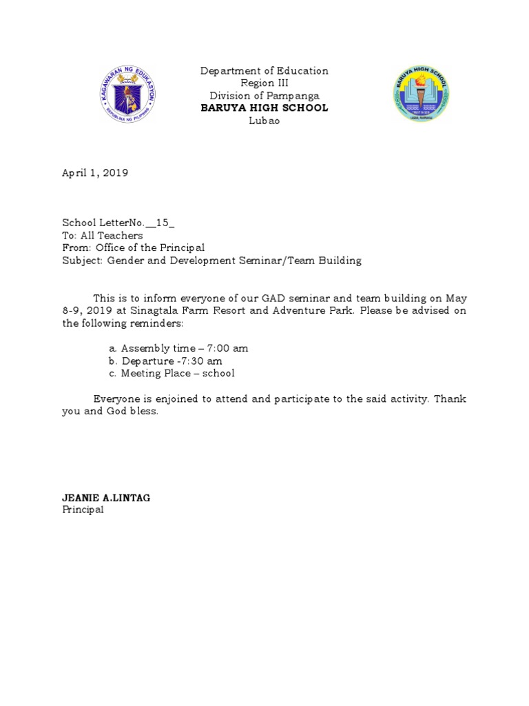 GAD Seminar & Team Building Notice | PDF