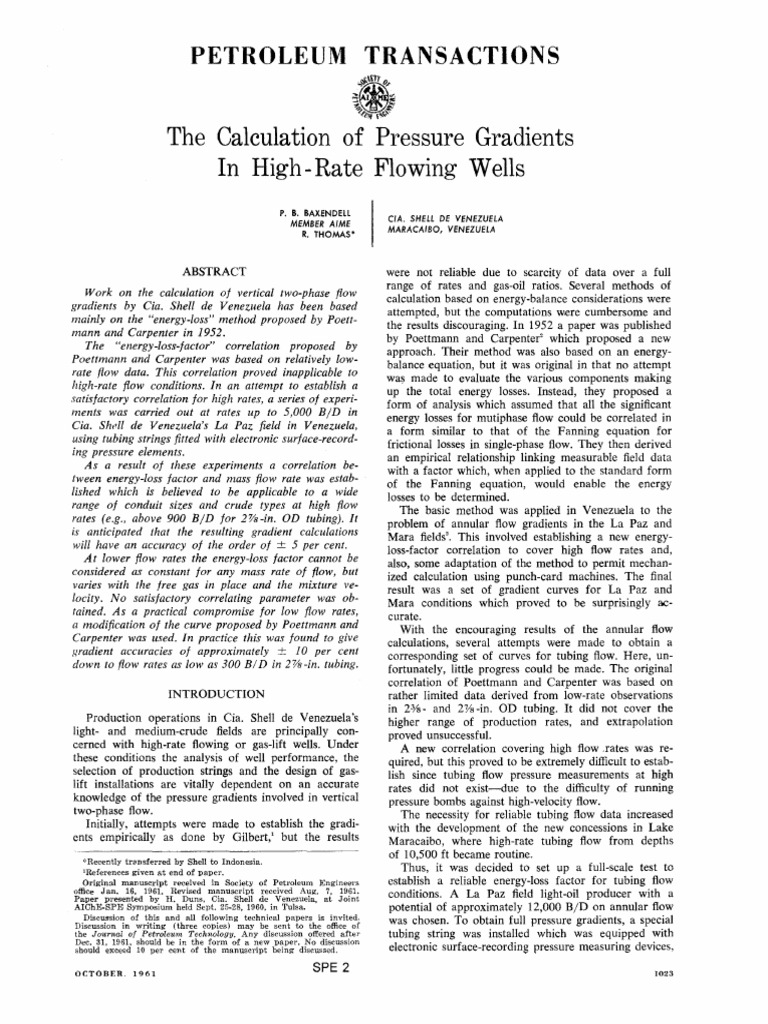 Pressure Gradient Calculations in Wells | PDF | Fluid Dynamics | Gases
