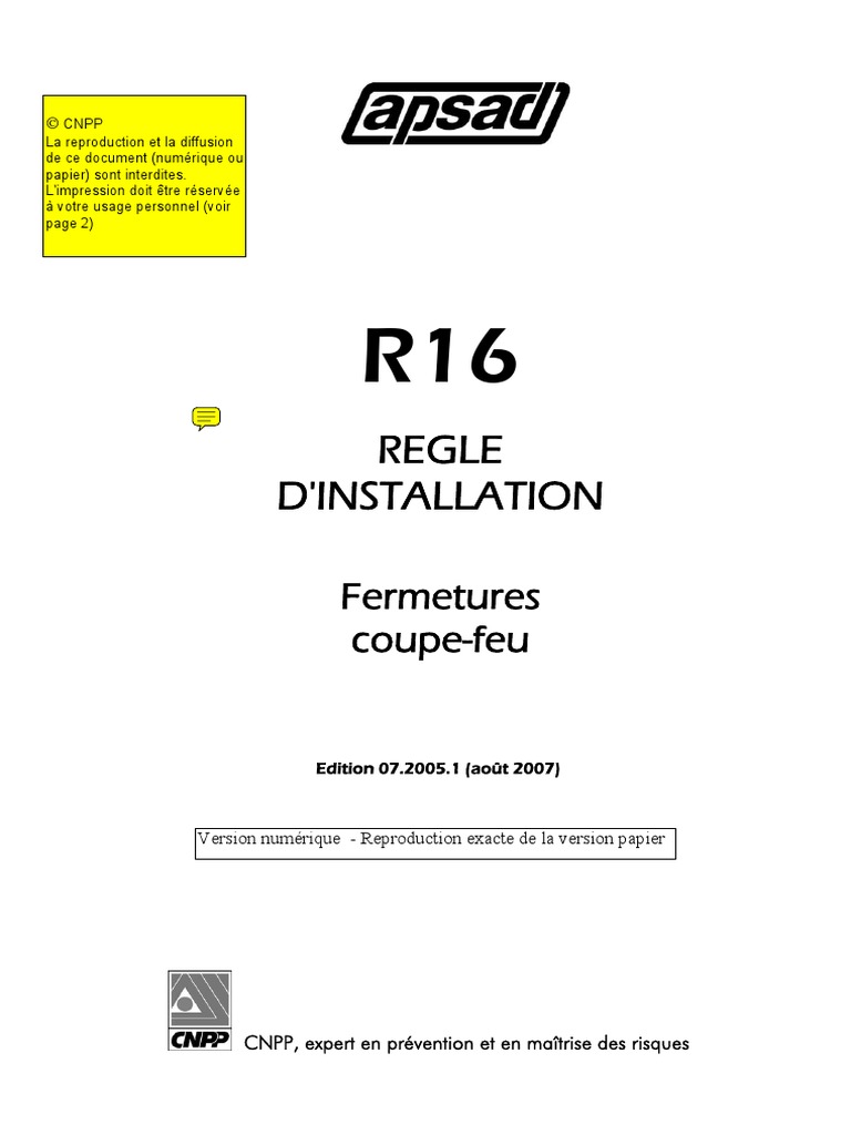 Règle APSAD R16 : Fermetures coupe-feu | PDF | Propriété intellectuelle ...