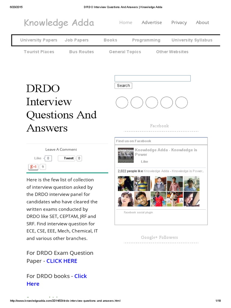 DRDO Interview Questions and Answers - Knowledge Adda | PDF | Electric ...