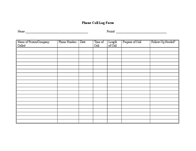 Phone Call Log Template | PDF | Career & Growth