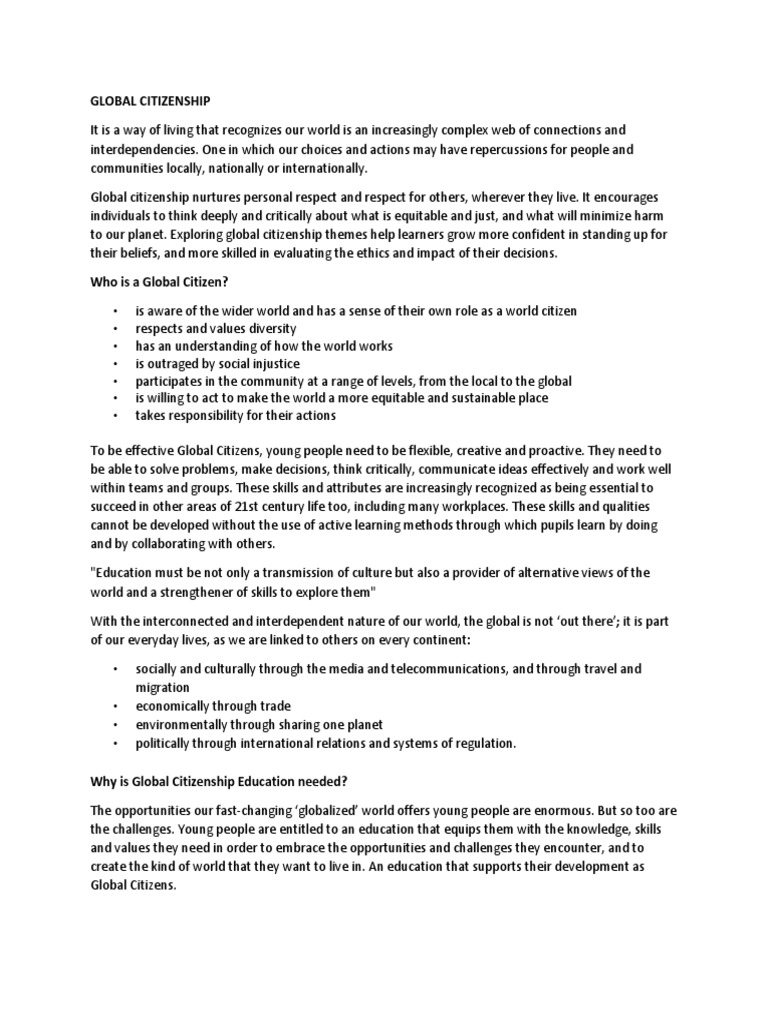 Global Citizenship Citizenship Globalization