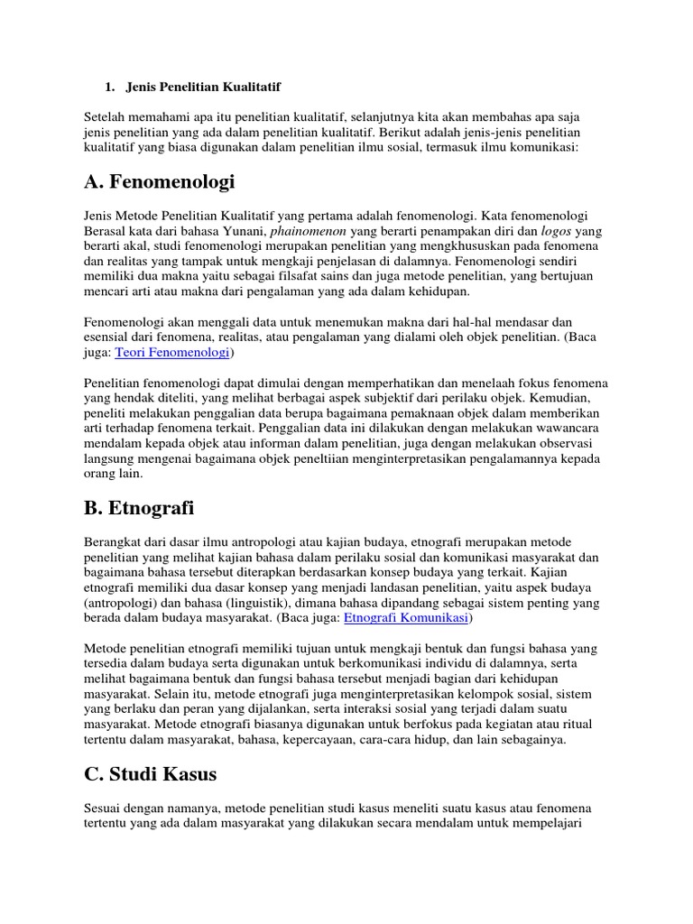 A Fenomenologi 1 Jenis Penelitian Kualitatif