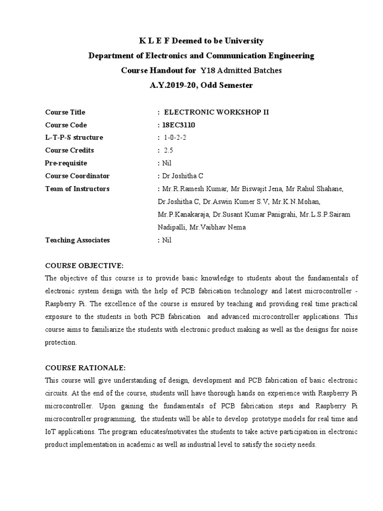 Electronic Workshop 2 Course | PDF | Printed Circuit Board | Engineering