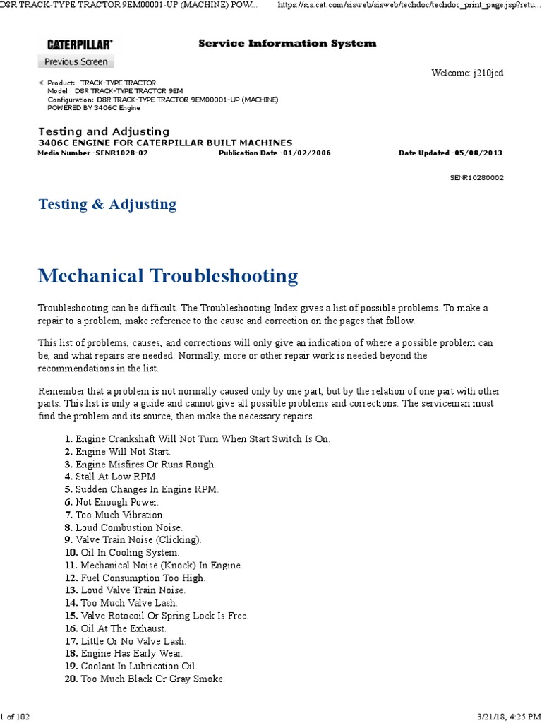 Mechanical Troubleshooting: Testing & Adjusting | PDF | Motor Oil ...