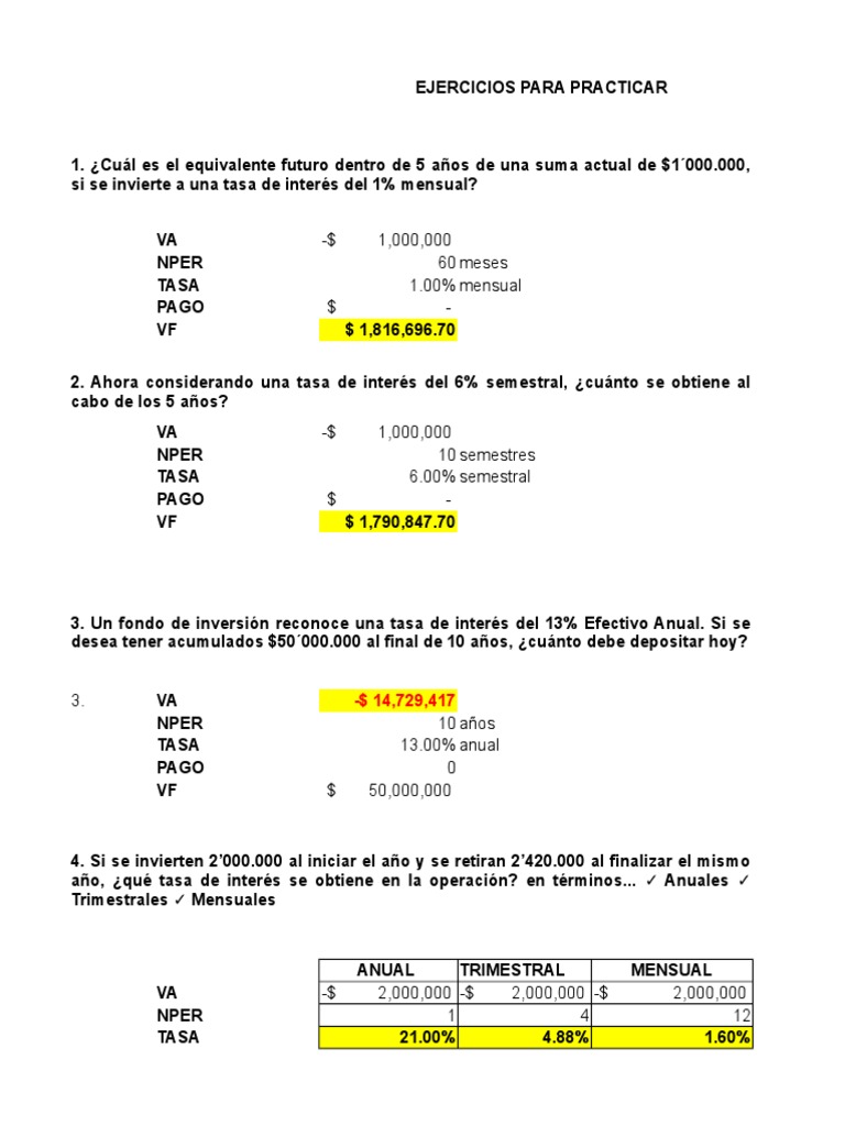 Ejercicios de Matemática Financiera | PDF | Finanzas Matemáticas | Bancario
