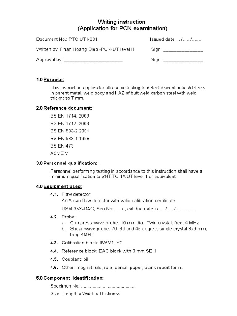 Instruction Writing - (For Single Vee) | PDF | Nondestructive Testing ...