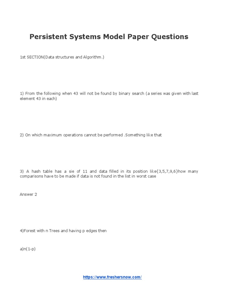 Persistent Systems Model Paper Questions | PDF | Computer Data ...