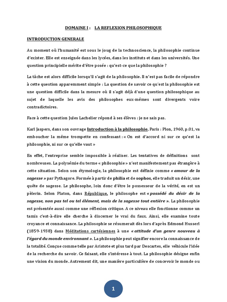 Cours De Philo Domaine 1 Pdf Metaphysique Raison