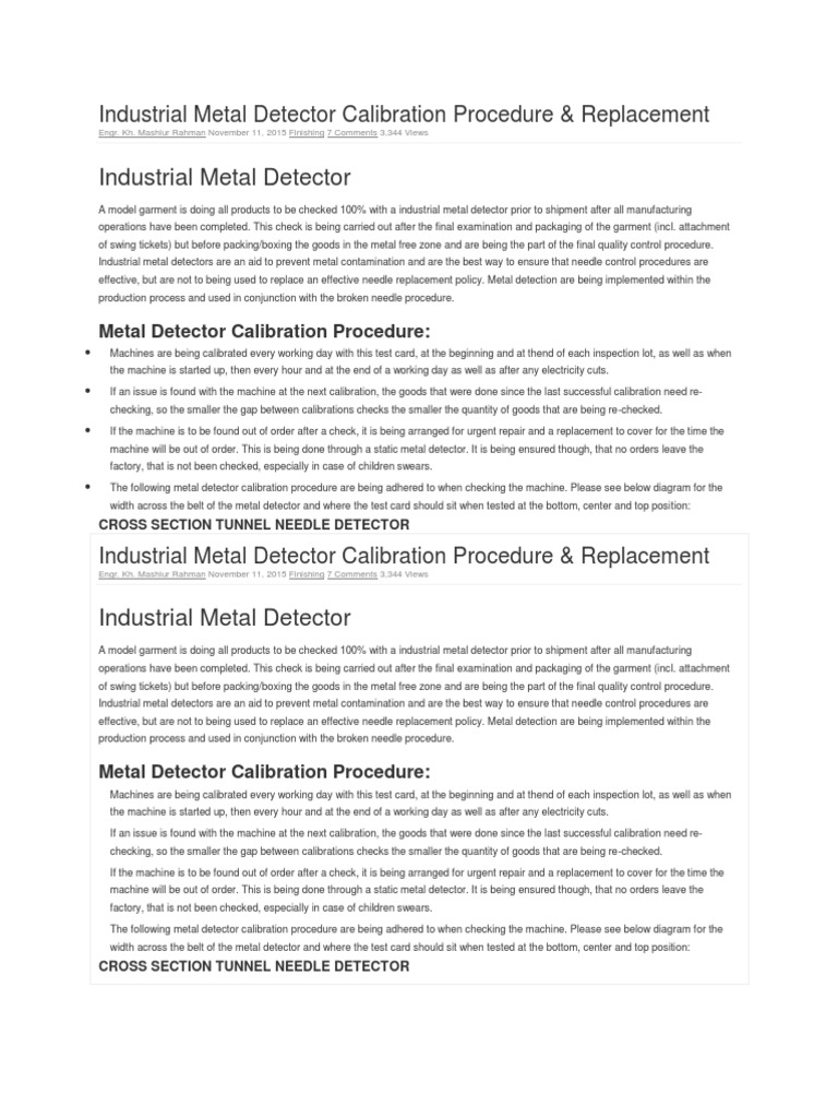 Industrial Metal Detector Calibration Procedure PDF Metal Detector Calibration