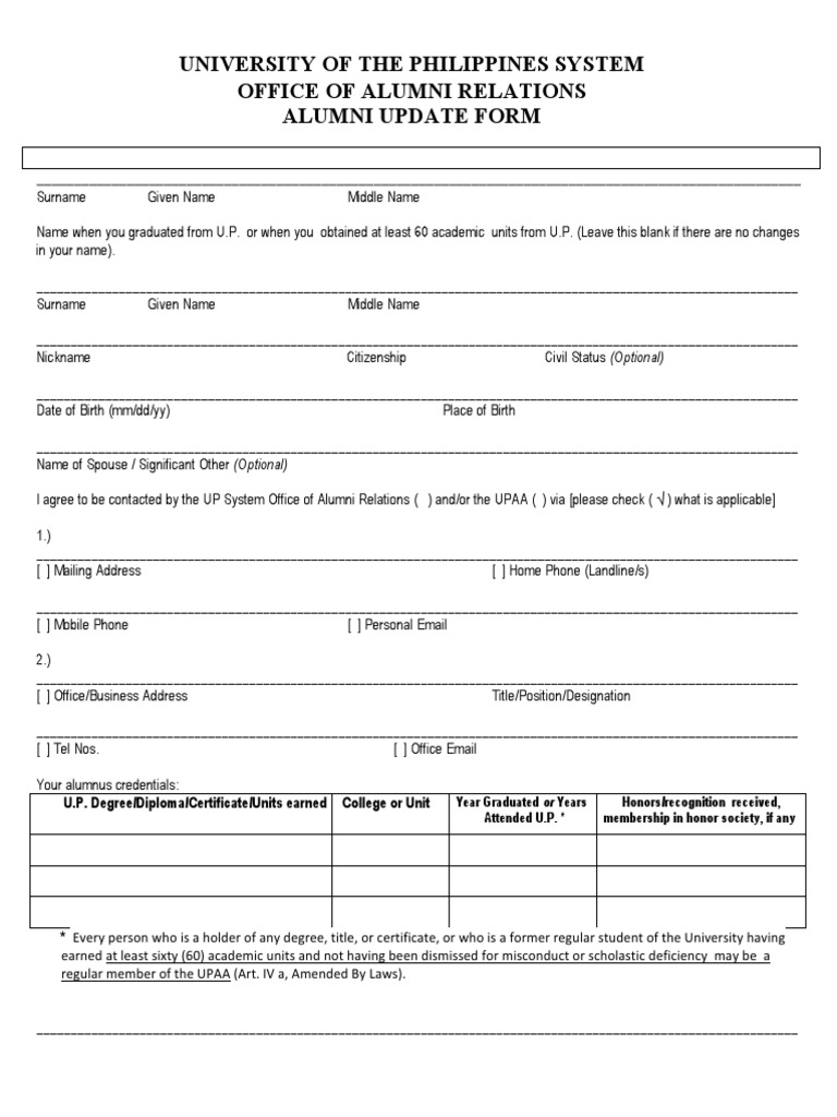 UP Alumni Update Form | PDF | Personally Identifiable Information | Privacy