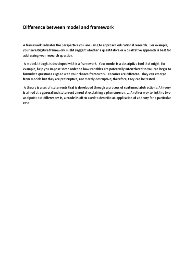 Model vs Framework in Research | PDF