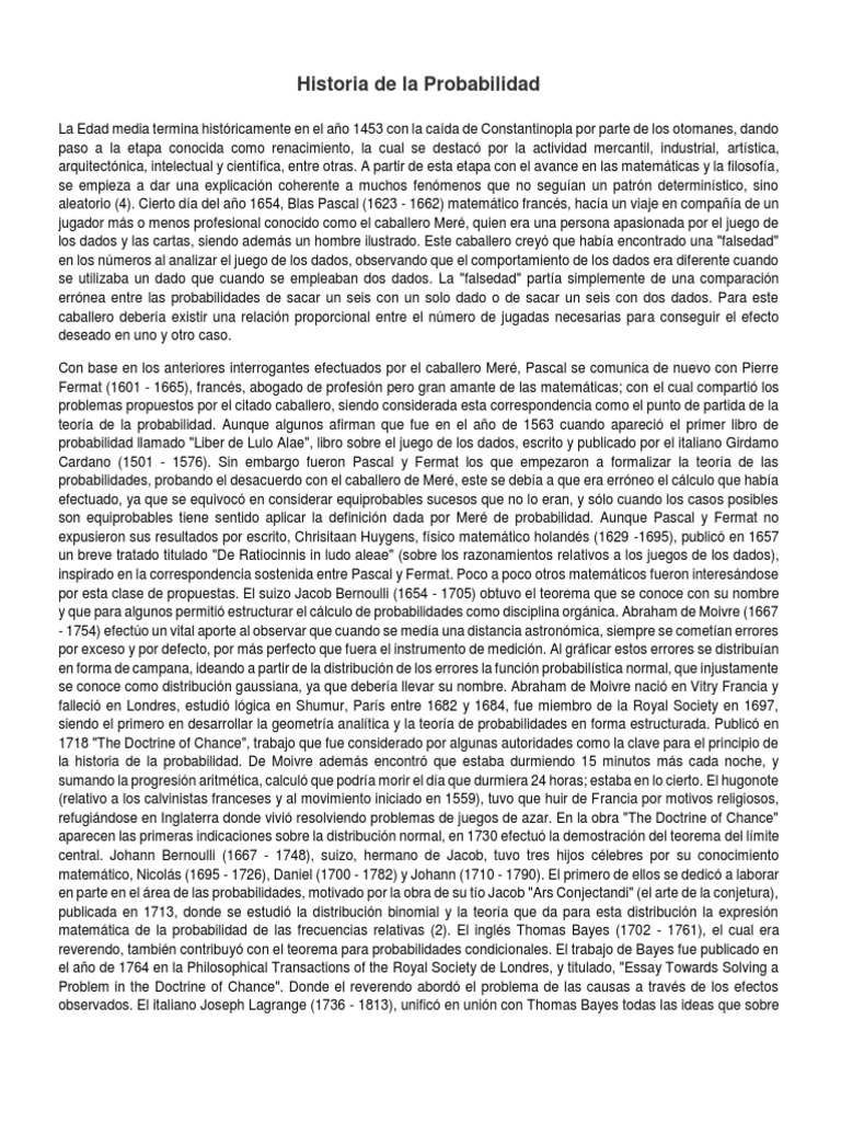 Historia de La Probabilidad PDF Probabilidad Teoría de probabilidad