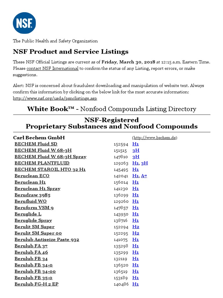 03 NSF Lista Certificazioni | PDF