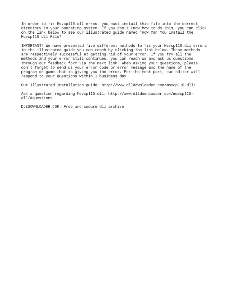 How To Fix Msvcp110.Dll Errors | PDF