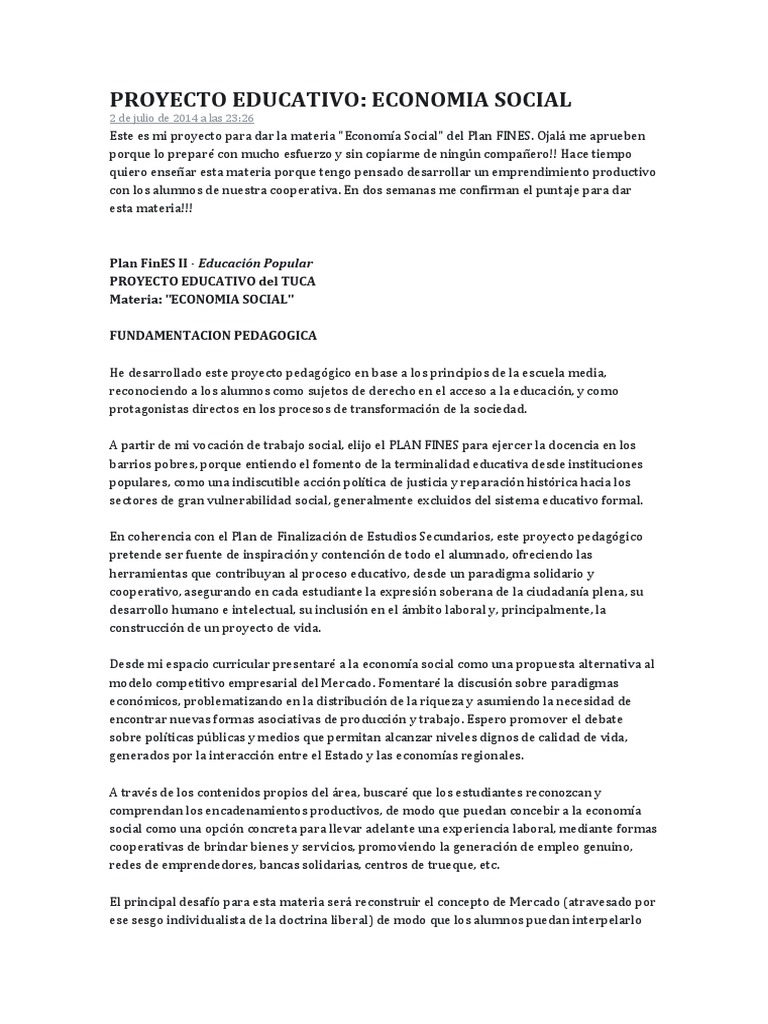 Proyecto de Economía Social Educativa | PDF | Economía social