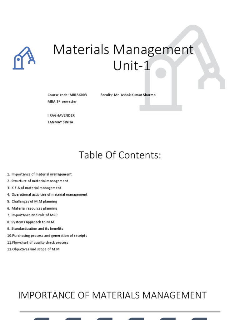 Essentials of Materials Management in MBA | PDF | Inventory | Warehouse