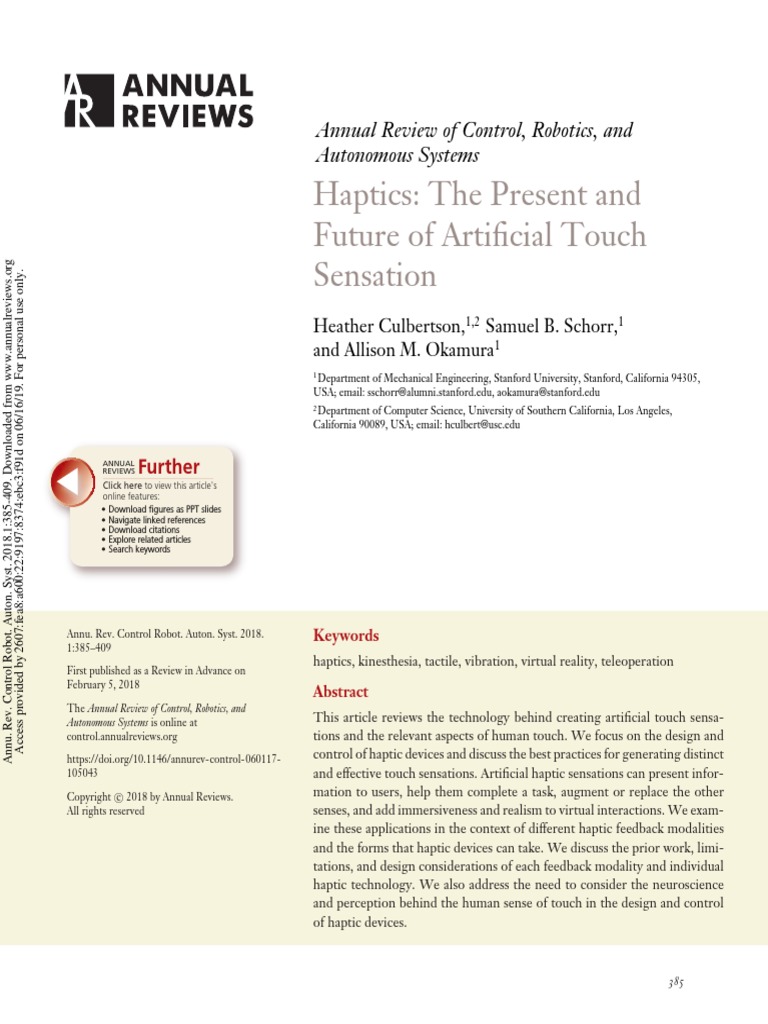 Haptics The Present and Future of Artificial Touch Sensation | PDF ...