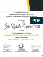 Certificado 4° Congreso Internacional de Seguridad y Salud en El Trabajo UNIMINUTO 2019