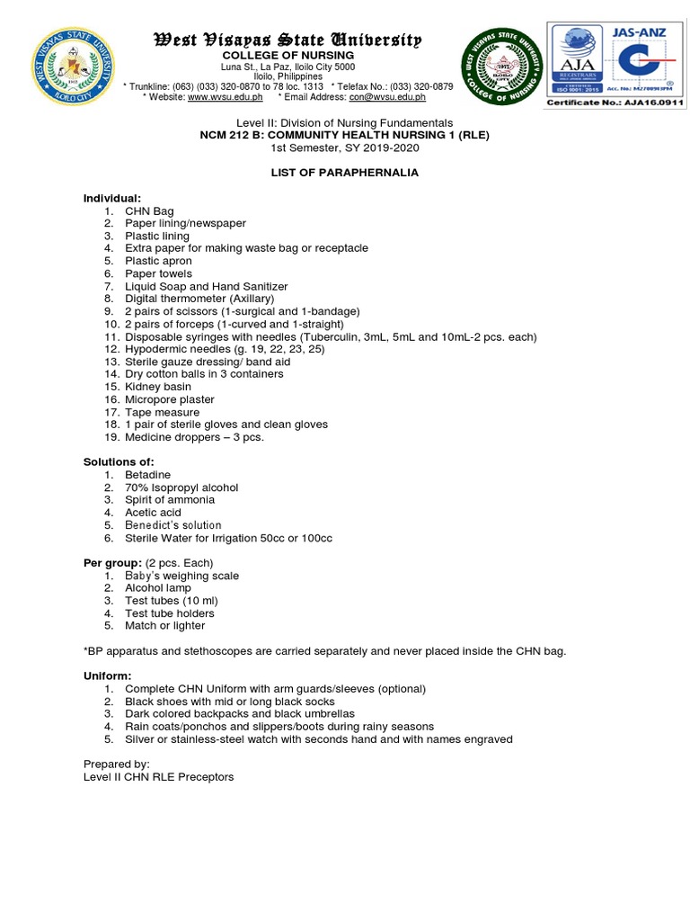 CHN Bag Contents and Arrangement Guide | PDF