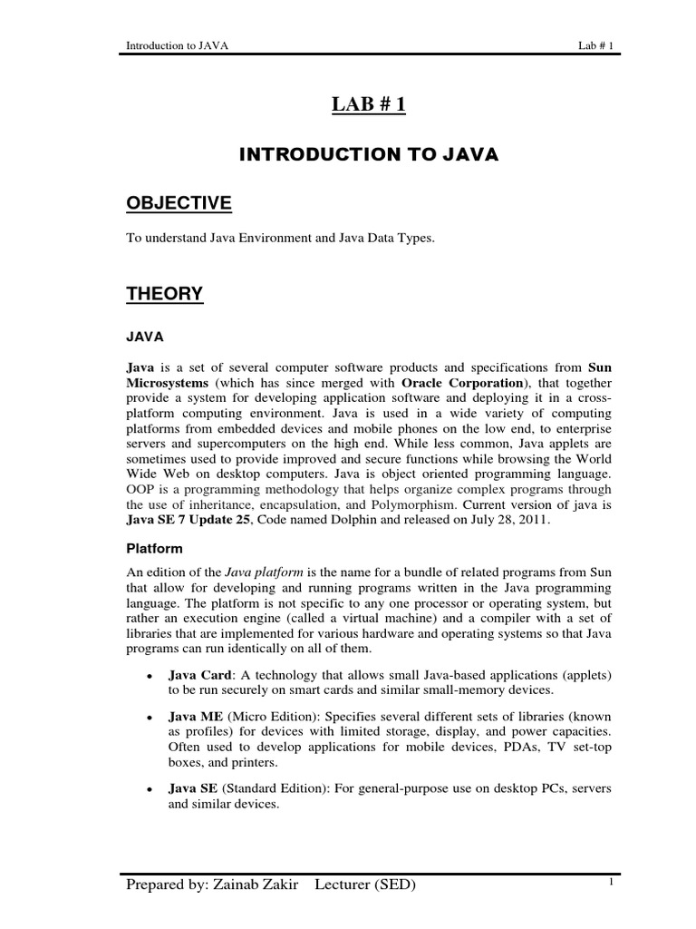 Lab 1 | PDF | Java (Programming Language) | Data Type