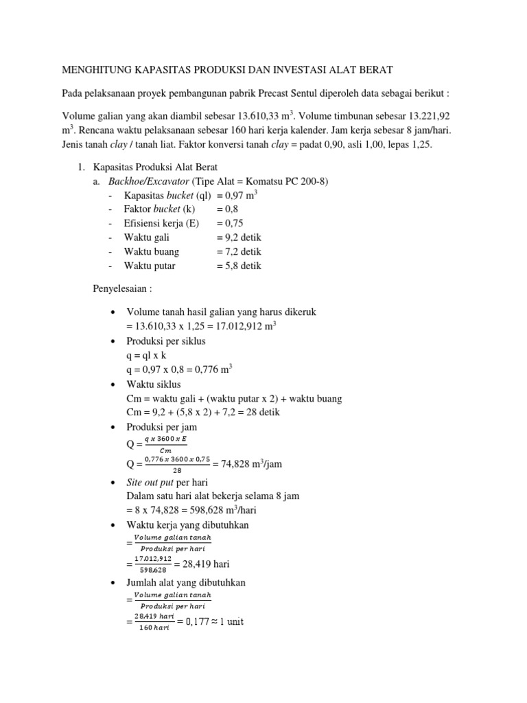 Perhitungan Kapasitas Produksi Alat Berat | PDF | Teknologi & Rekayasa