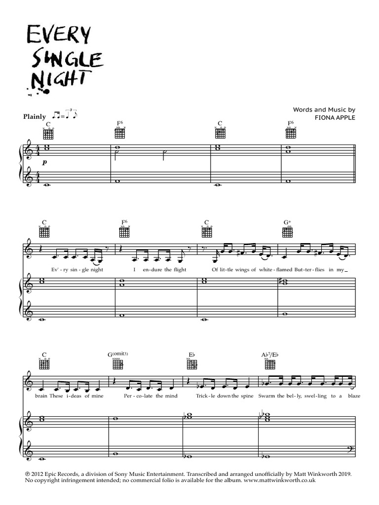 Every Single Night Fiona Apple Piano Vocal