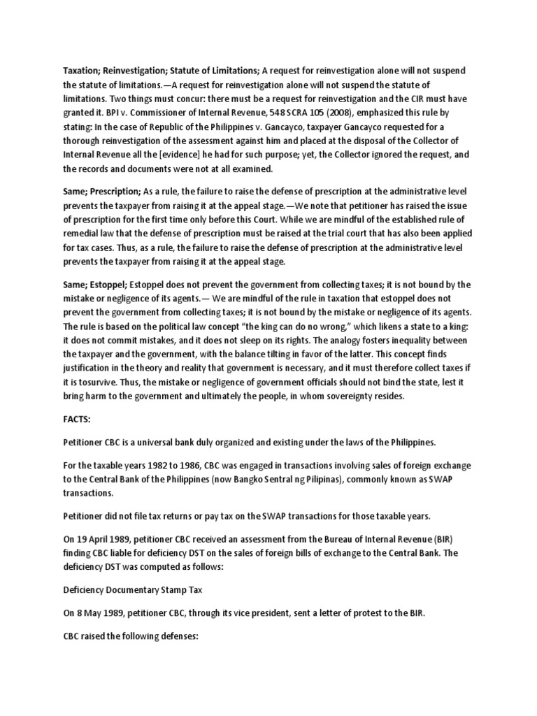 China Banking Corporation Vs CIR PDF Statute Of Limitations Taxes