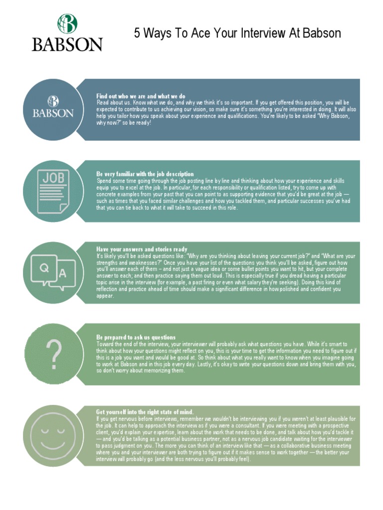 Ace Your Babson Interview: 5 Tips | PDF | Interview | Cognition